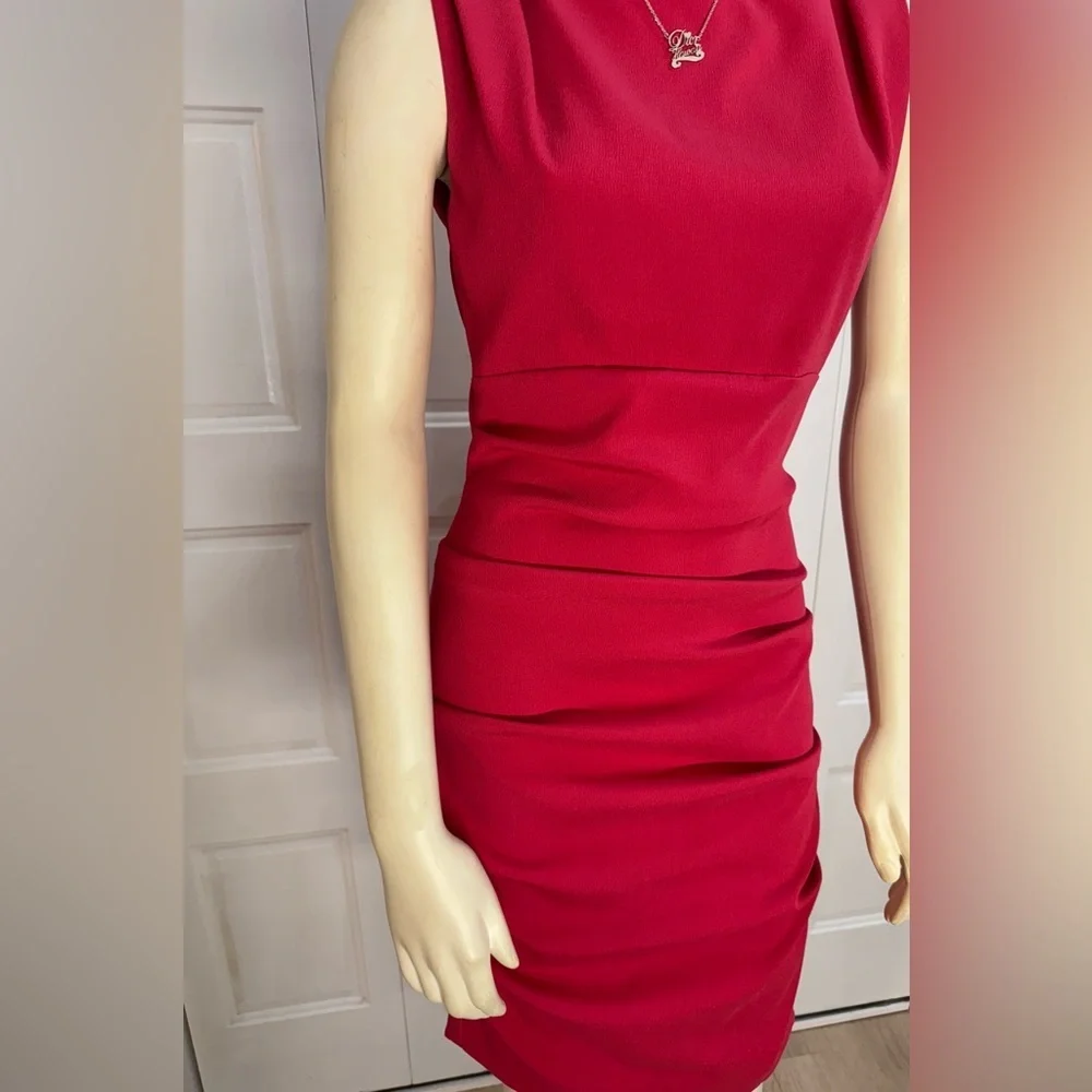 Nicole Miller Hot Pink Open-Back Ruched Sheath Dress - Size 4 - EUC